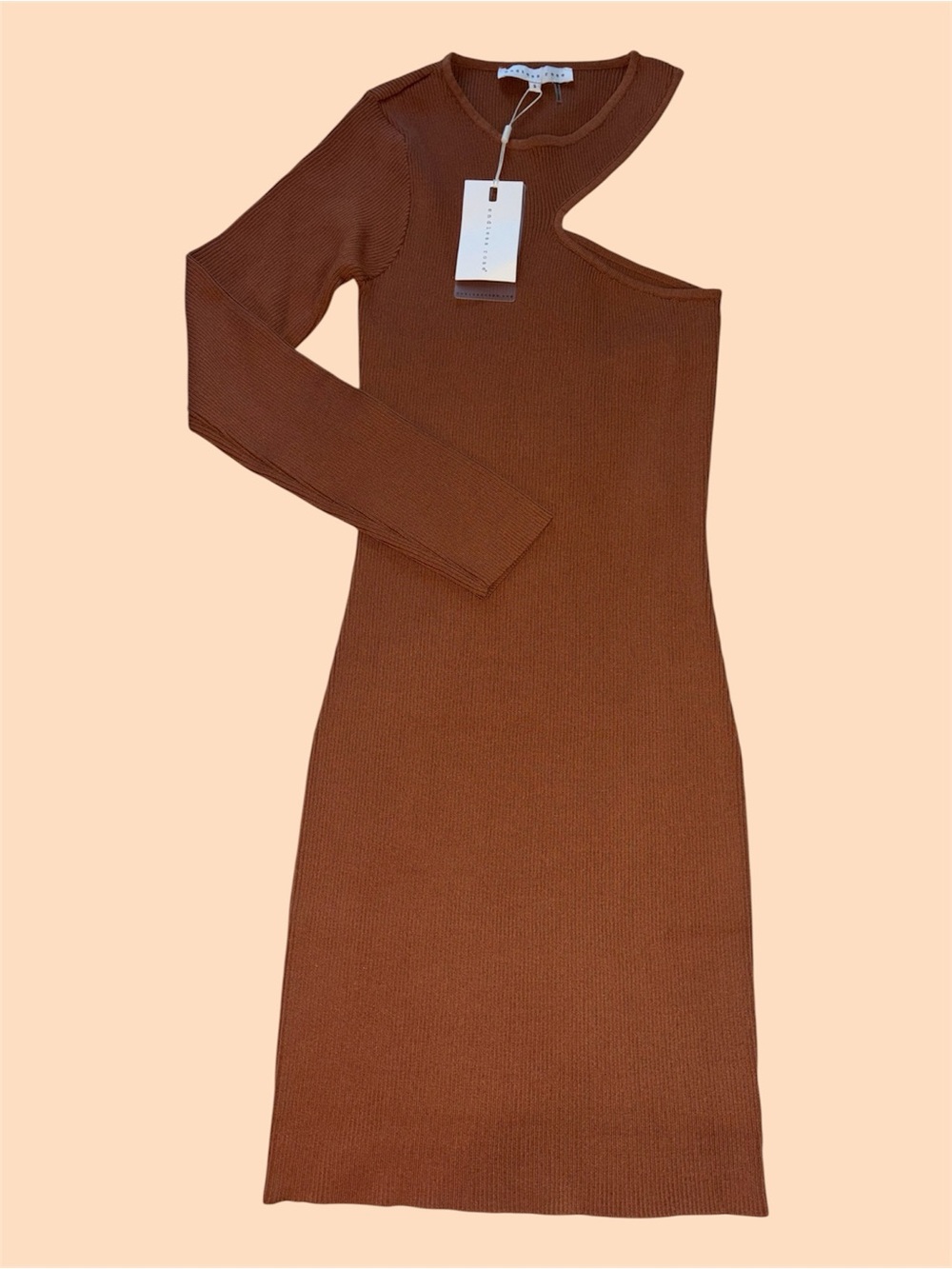 Endless Rose Chestnut Brown Cut Out One Sleeve Ribbed Knit Dress